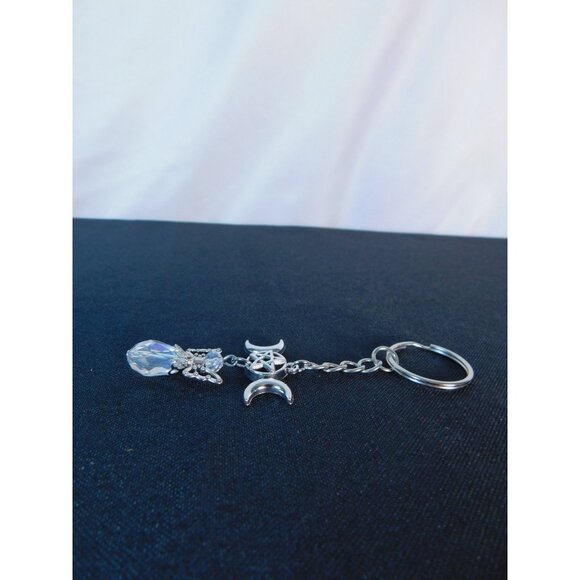 Triple Moon Pentacle Crystal Angel Keychain Pagan Wiccan Goddess Charm Spiritual - Picture 5 of 10
